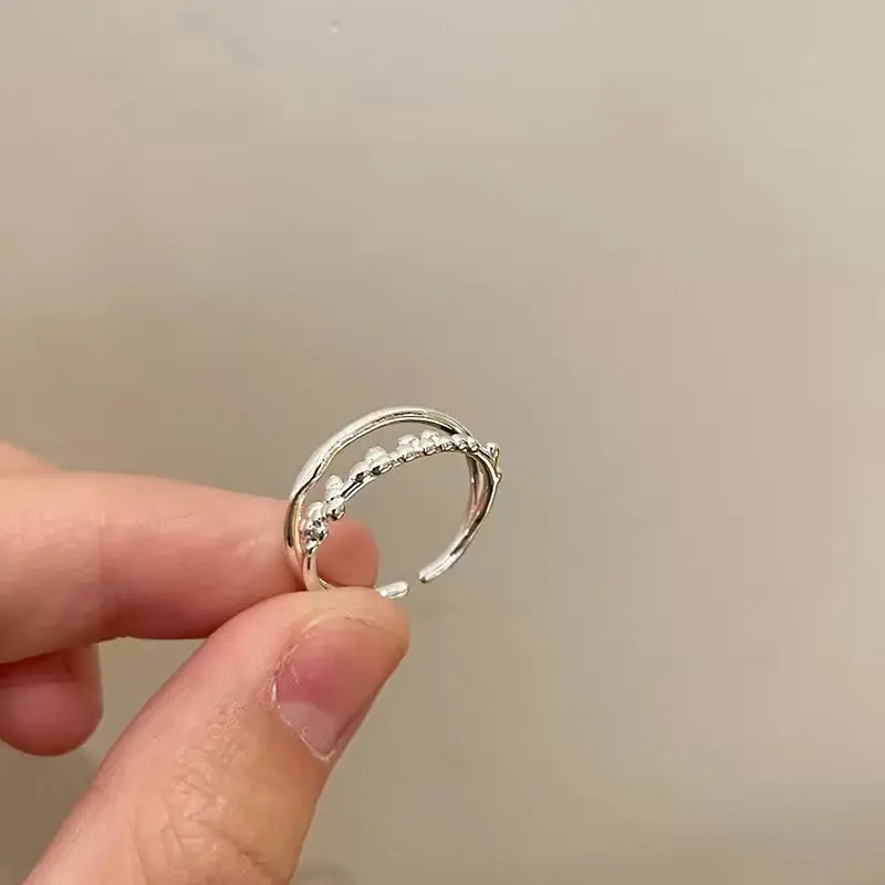 Korean Accessible Luxury Zircon Pearl Bow Rings Set