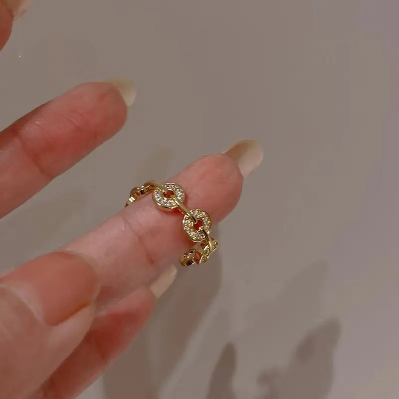 Korean Accessible Luxury Zircon Pearl Bow Rings Set