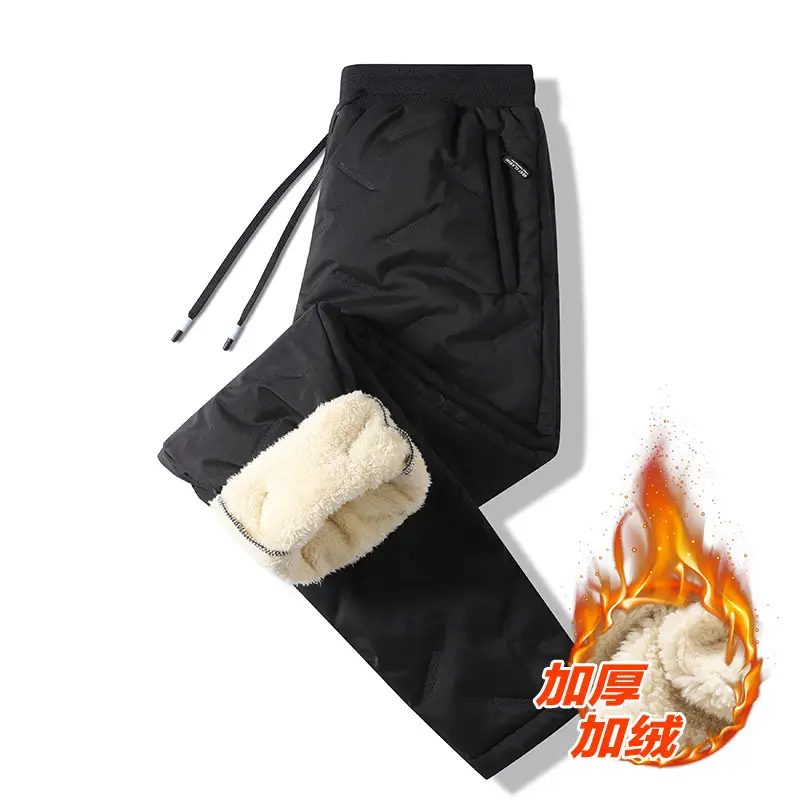 Men's Winter Fleece Lined Sweatpants Black - Image 2