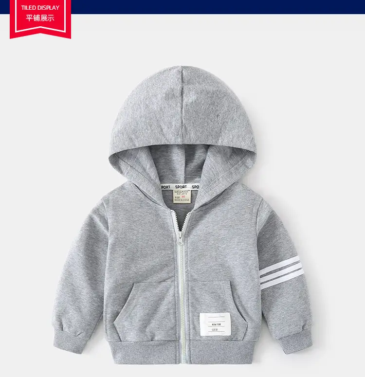 Autumn Zipper Hoodie Blue Kids Casual Wear — feature 6