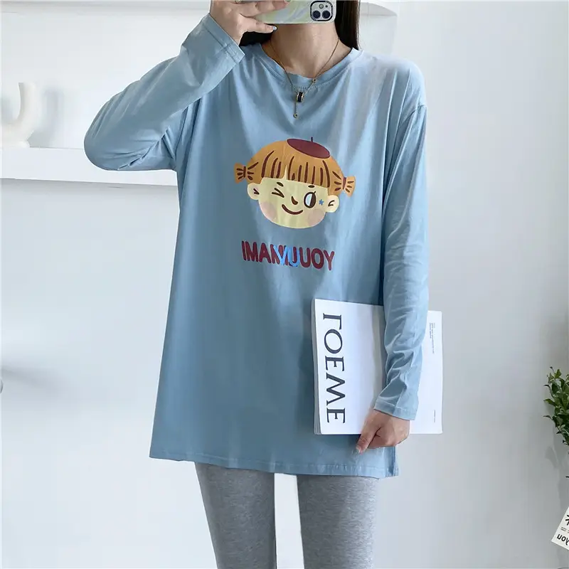 Maternity Nursing Top Long Sleeve Cartoon Print Pink - Image 5