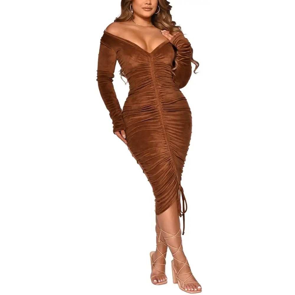 Ttdd002 Women's Cross-Border Pleated Dress Brown - Image 4