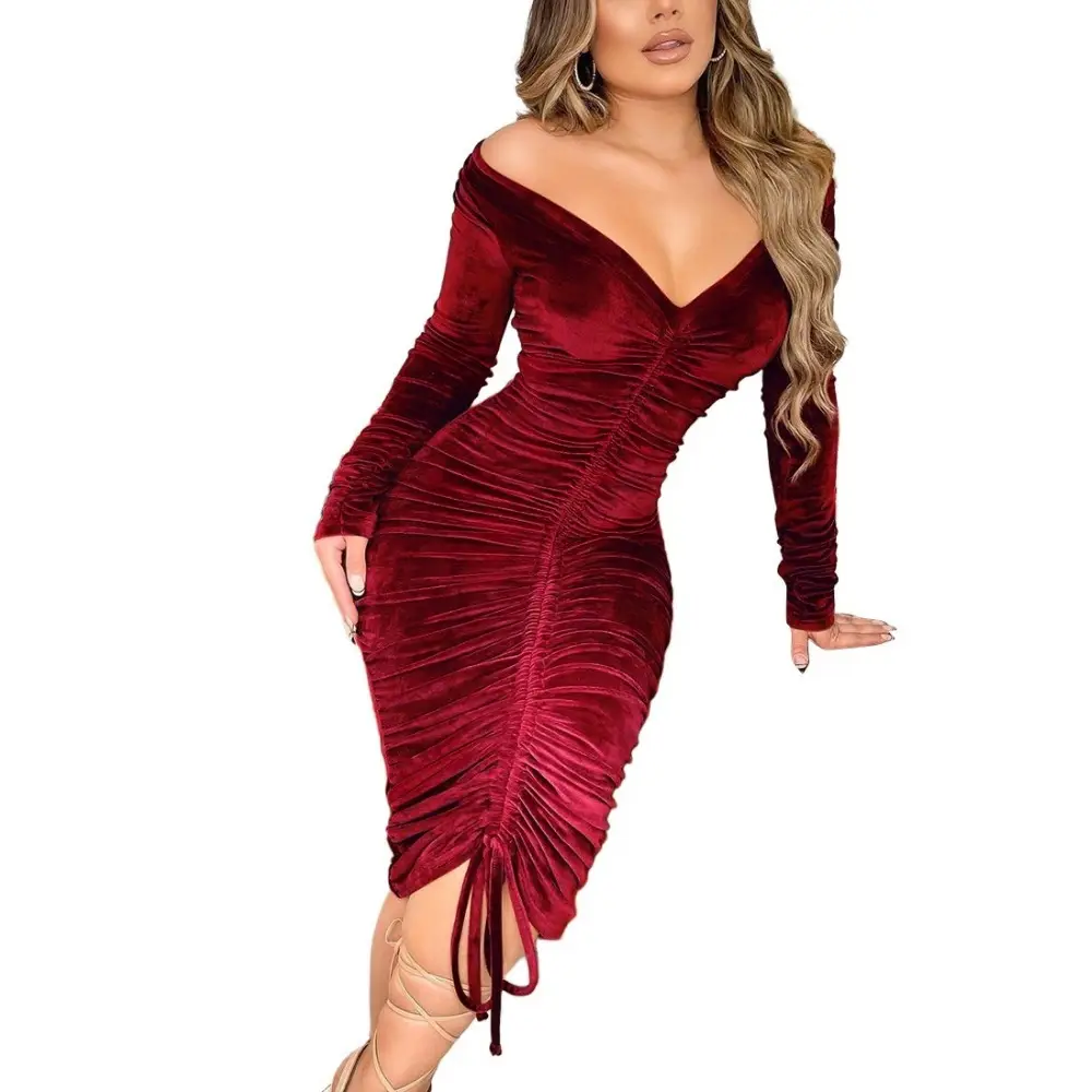 Ttdd002 Women's Cross-Border Pleated Dress Brown — feature 3