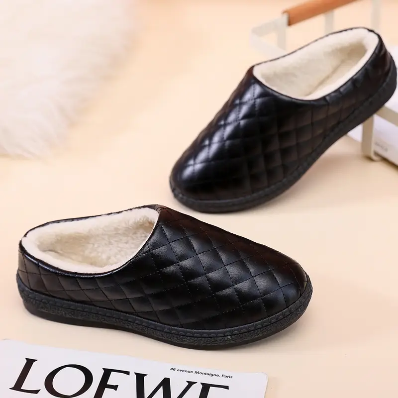 2025 Winter Women's Fleece Lined Cotton Slippers Black Brown - Image 5