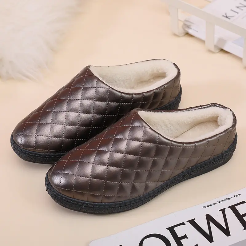 2025 Winter Women's Fleece Lined Cotton Slippers Black Brown - Image 6