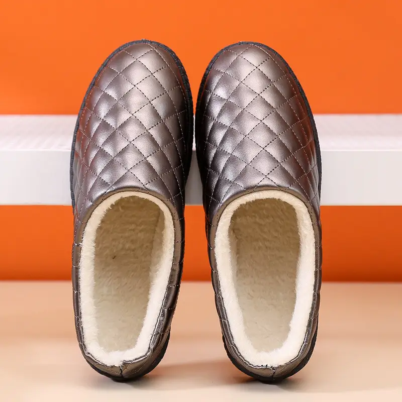 2025 Winter Women's Fleece Lined Cotton Slippers Black Brown - Image 7