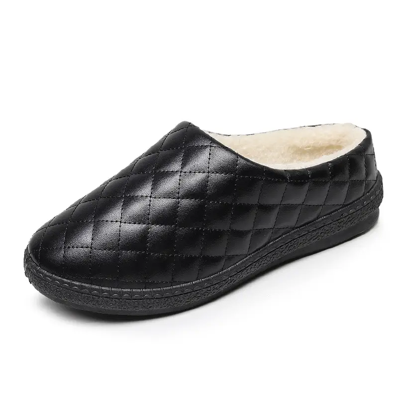 2025 Winter Women's Fleece Lined Cotton Slippers Black Brown - Image 8