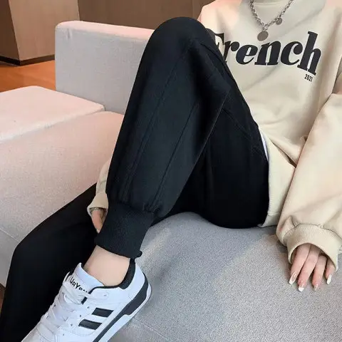 Women Fleece Lined Loose Toe Pants Black - Image 7