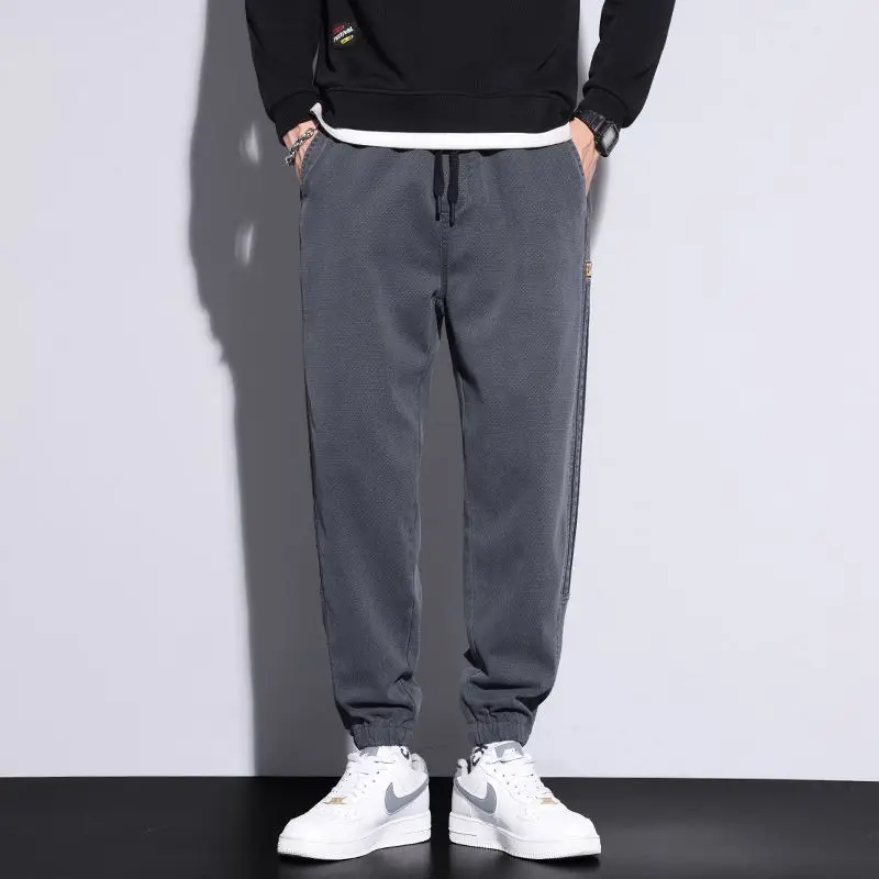 Men Casual Striped Leggings Grey Black Loose Fit - Image 5