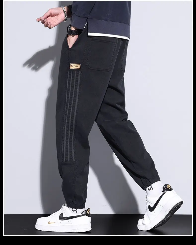 Men Casual Striped Leggings Grey Black Loose Fit — feature 10