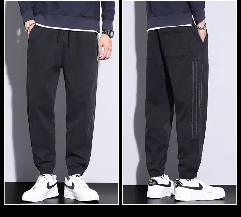 Men Casual Striped Leggings Grey Black Loose Fit — feature 11