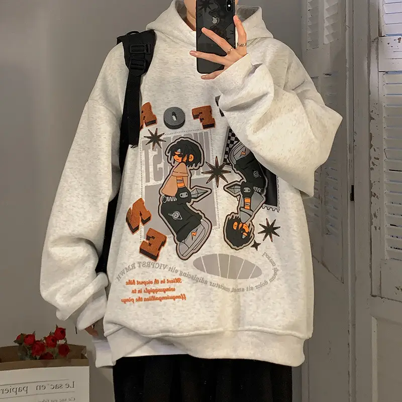 Men's Black Cartoon Hooded Sweatshirt Spring Autumn West Coast Fashion - Image 4