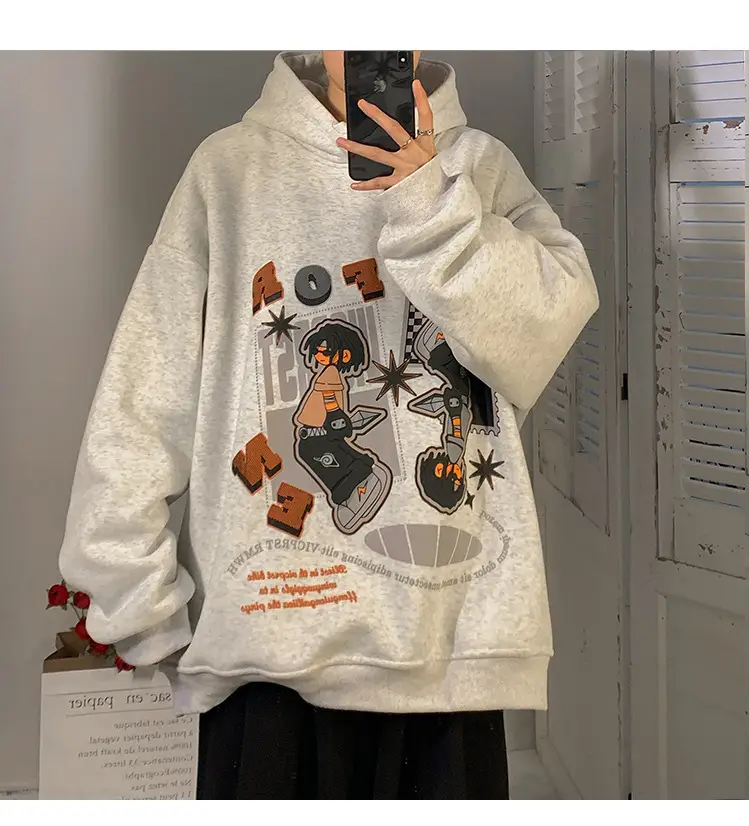 Men's Black Cartoon Hooded Sweatshirt Spring Autumn West Coast Fashion — feature 12