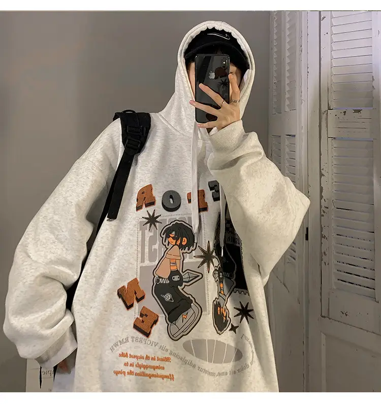 Men's Black Cartoon Hooded Sweatshirt Spring Autumn West Coast Fashion — feature 13