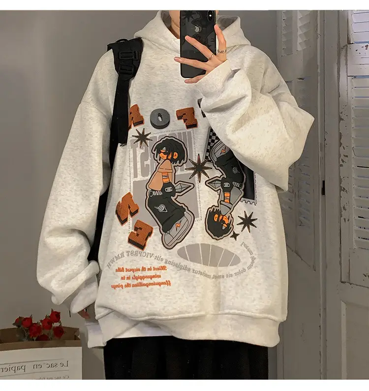 Men's Black Cartoon Hooded Sweatshirt Spring Autumn West Coast Fashion — feature 14