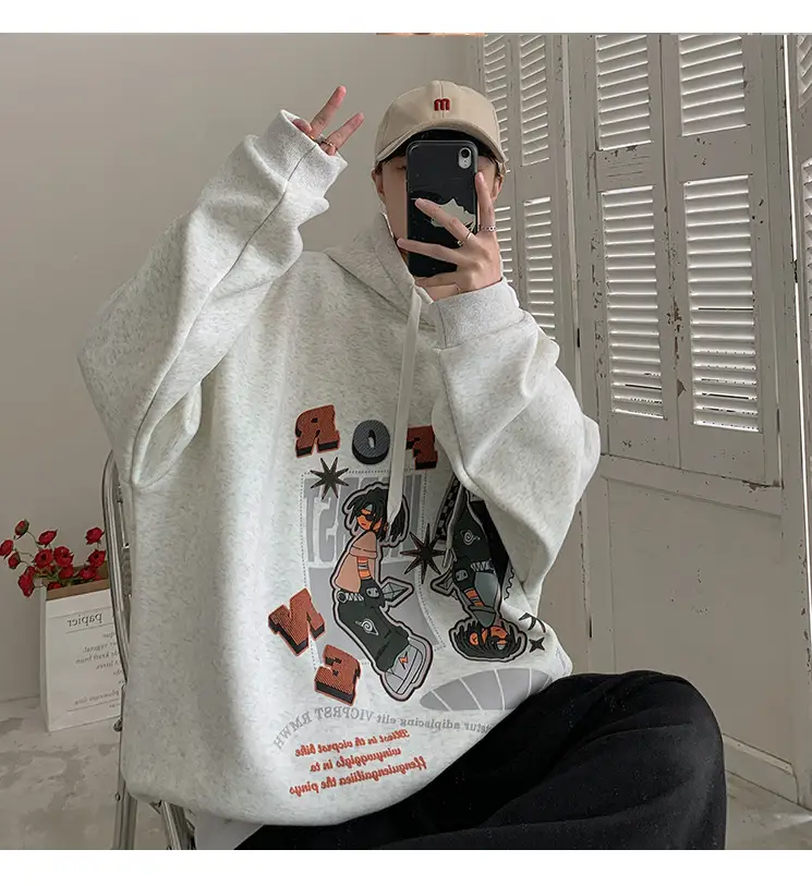 Men's Black Cartoon Hooded Sweatshirt Spring Autumn West Coast Fashion — feature 15