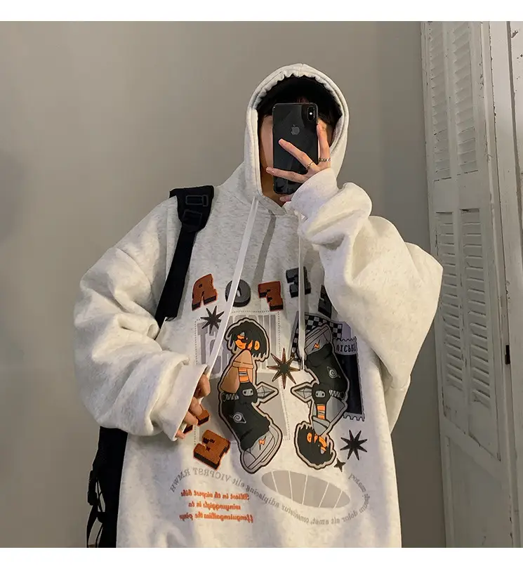 Men's Black Cartoon Hooded Sweatshirt Spring Autumn West Coast Fashion — feature 16