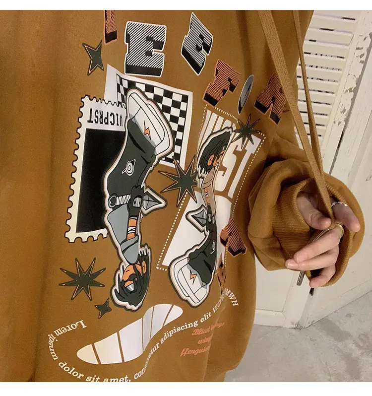 Men's Black Cartoon Hooded Sweatshirt Spring Autumn West Coast Fashion — feature 18
