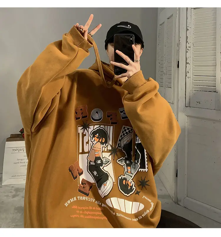 Men's Black Cartoon Hooded Sweatshirt Spring Autumn West Coast Fashion — feature 19