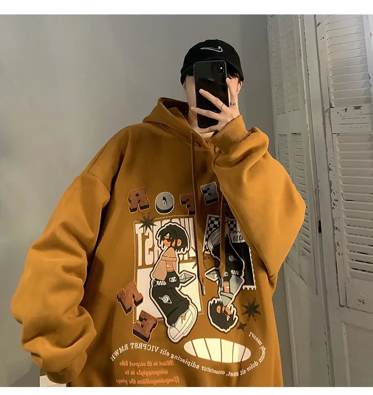 Men's Black Cartoon Hooded Sweatshirt Spring Autumn West Coast Fashion — feature 20