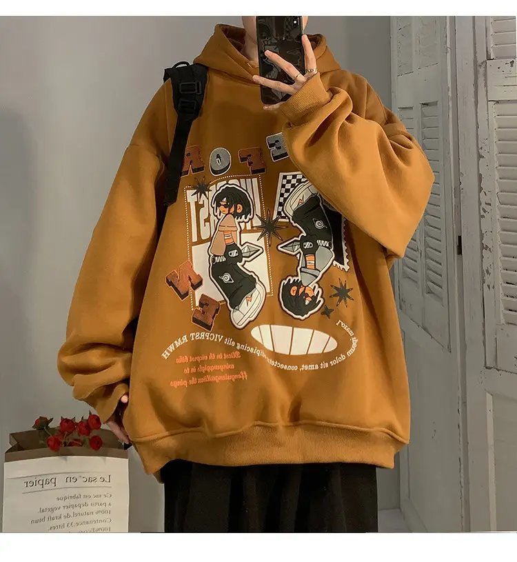 Men's Black Cartoon Hooded Sweatshirt Spring Autumn West Coast Fashion — feature 21