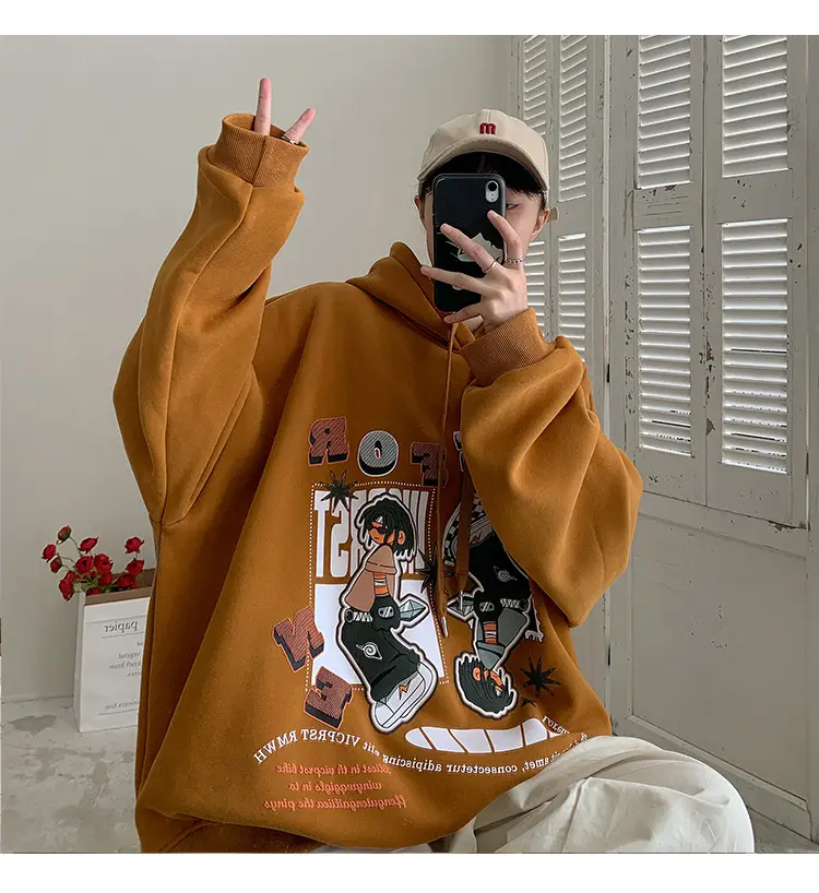 Men's Black Cartoon Hooded Sweatshirt Spring Autumn West Coast Fashion — feature 22