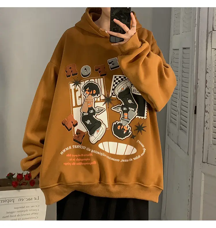 Men's Black Cartoon Hooded Sweatshirt Spring Autumn West Coast Fashion — feature 23