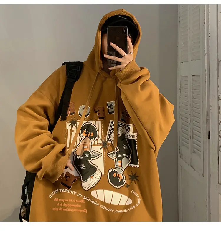 Men's Black Cartoon Hooded Sweatshirt Spring Autumn West Coast Fashion — feature 24