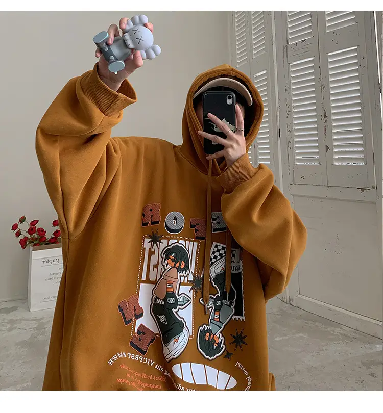 Men's Black Cartoon Hooded Sweatshirt Spring Autumn West Coast Fashion — feature 25