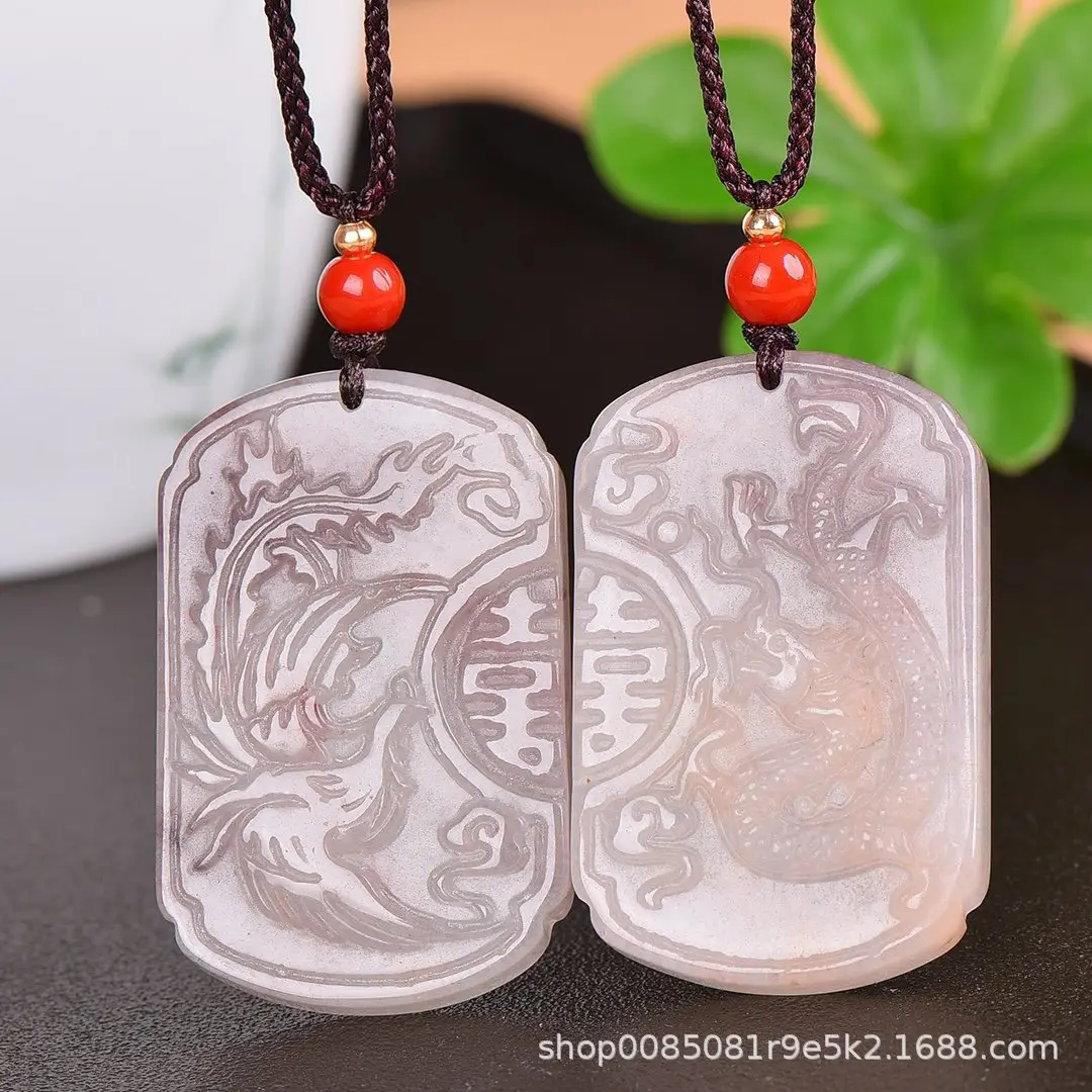 Jade Necklace Set with Heart & Fortune Design