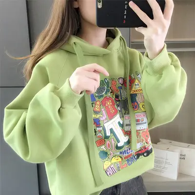 Girls Velvet Hoodie Green 2025 New Medium Large - Image 2