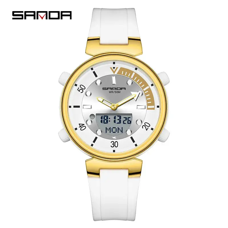 Sanda Digital Watch White Gold Student Fashion Watch - Image 7