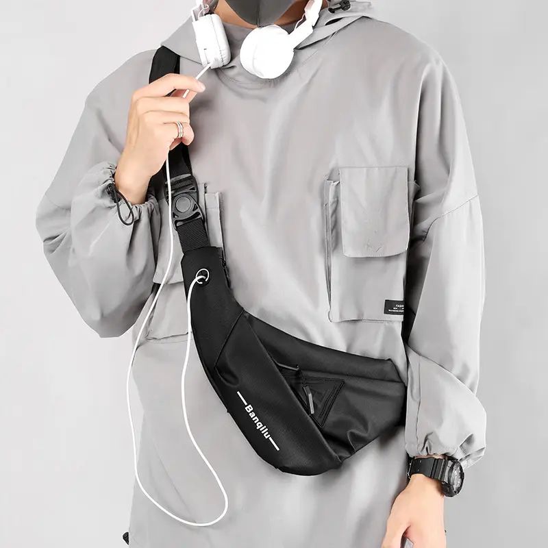 Men's Black Multi-Compartment Shoulder Bag with Phone & Keys