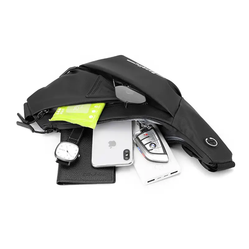 Men's Black Multi-Compartment Shoulder Bag with Phone & Keys
