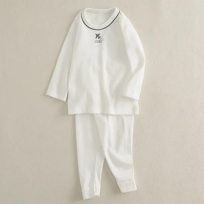 Children Pure Cotton Autumn Trousers Set White - Image 2