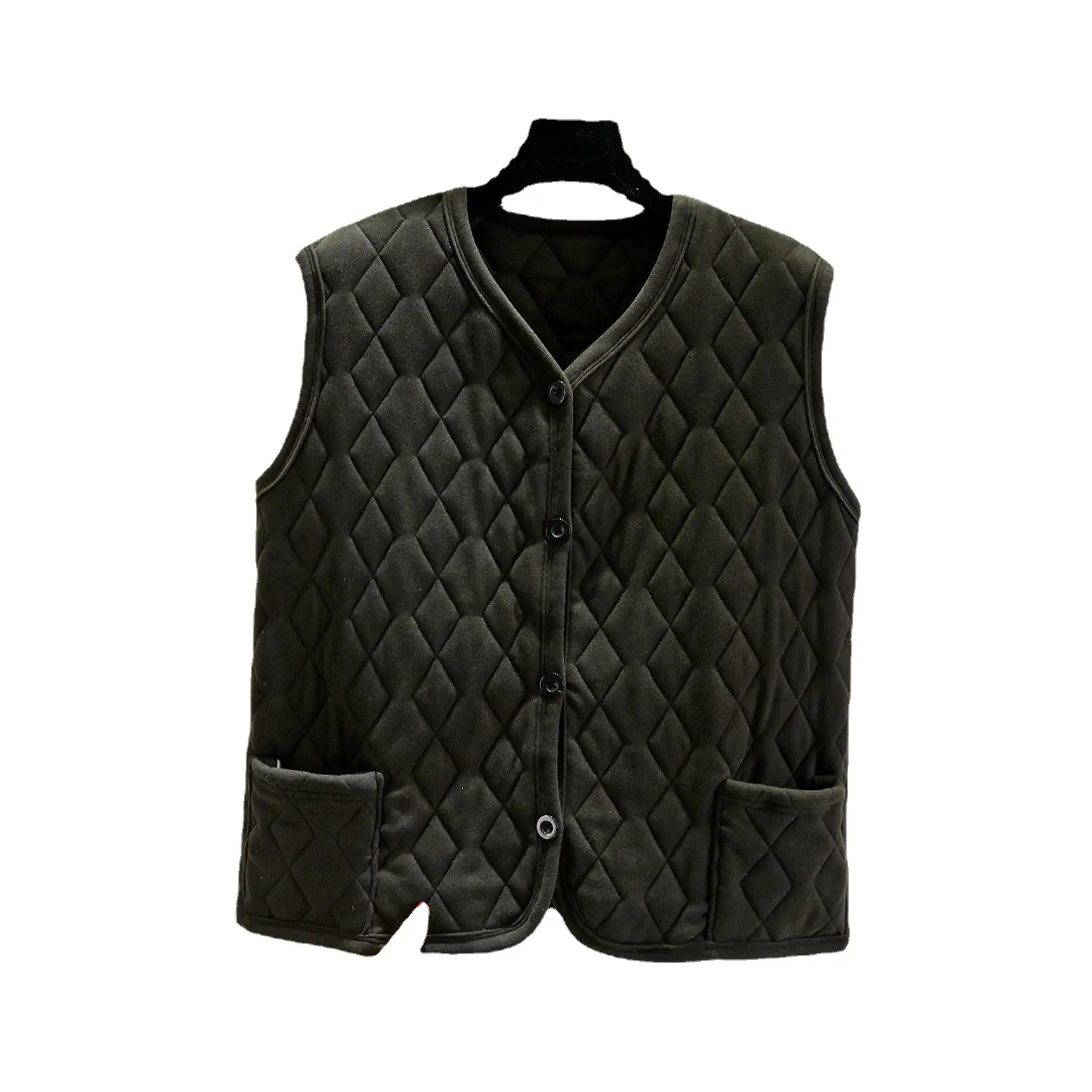 Korean Style Rhombus Pocket Vest Winter Multi Layer Thickened Gold Silk Cotton Vest Loose Outer Wear Plus Size Waistcoat - Image 7