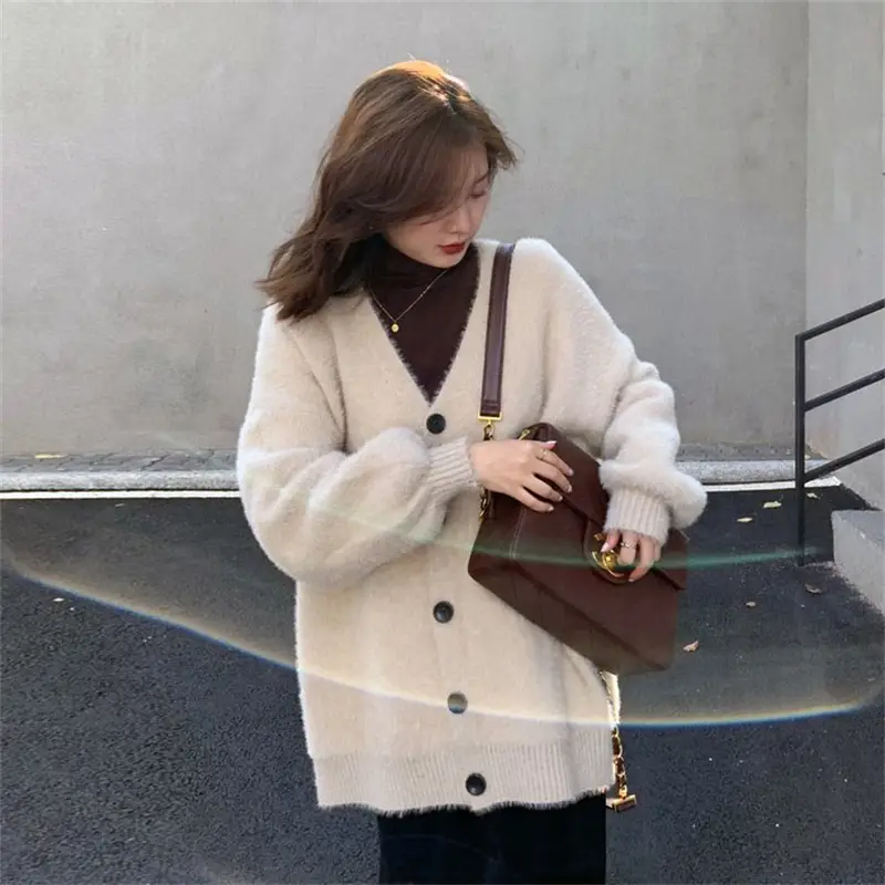 Japanese Style Mink Velvet V Neck Knitted Cardigan Women - Image 9
