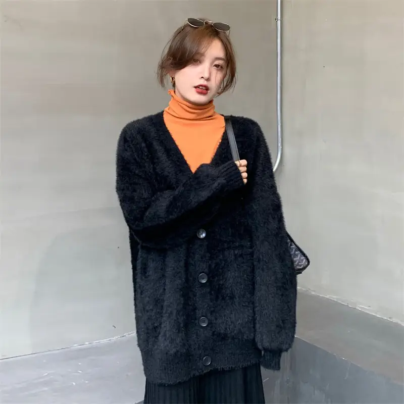 Japanese Style Mink Velvet V Neck Knitted Cardigan Women - Image 10