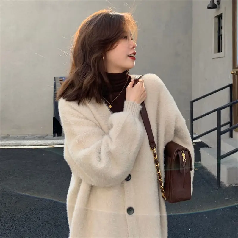 Japanese Style Mink Velvet V Neck Knitted Cardigan Women - Image 2