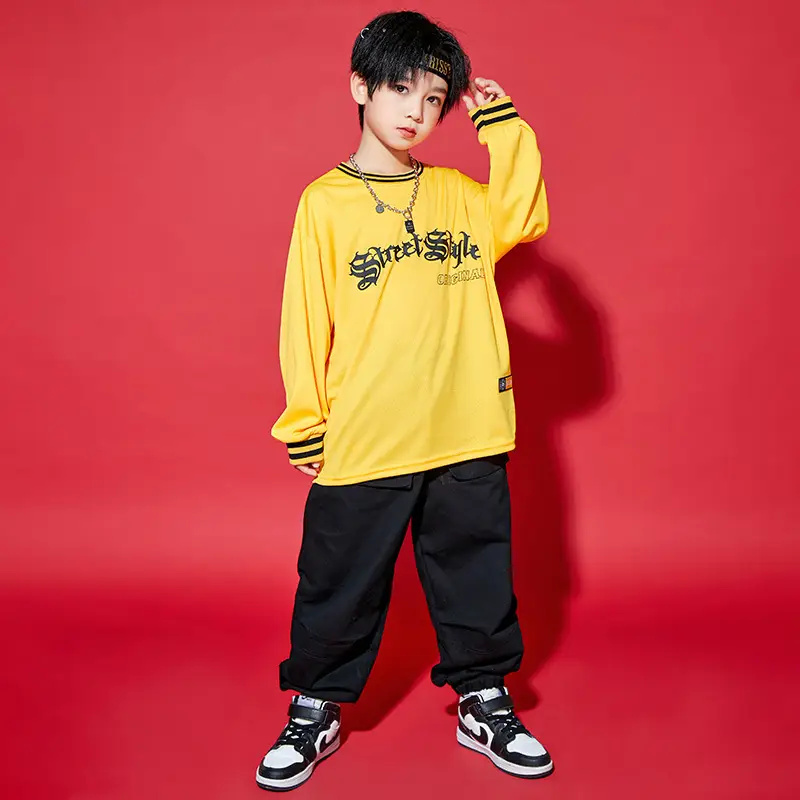 Children Hip-Hop Suit Yellow Black Loose Fit - Image 4