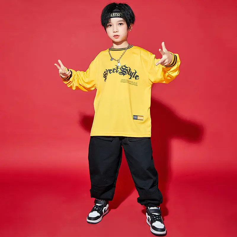 Children Hip-Hop Suit Yellow Black Loose Fit - Image 5
