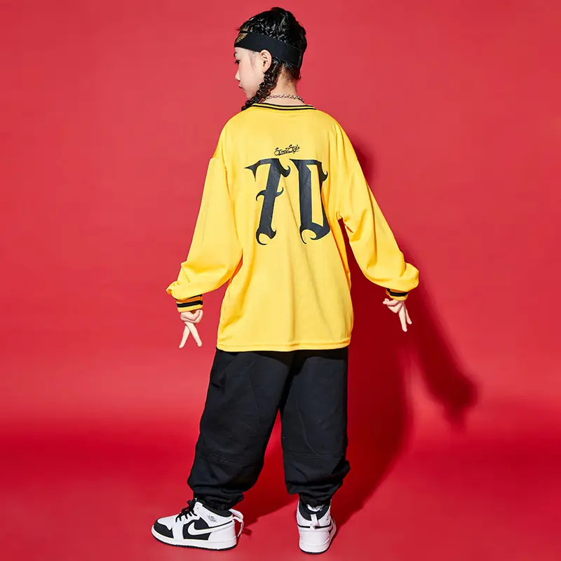 Children Hip-Hop Suit Yellow Black Loose Fit - Image 6