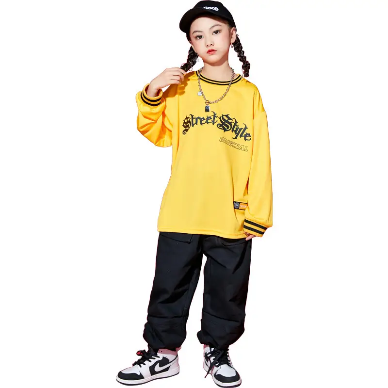 Children Hip-Hop Suit Yellow Black Loose Fit - Image 7