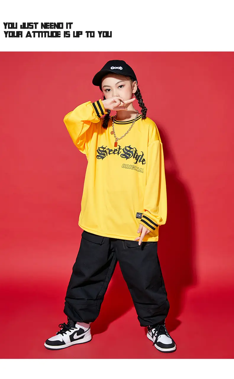 Children Hip-Hop Suit Yellow Black Loose Fit — feature 10