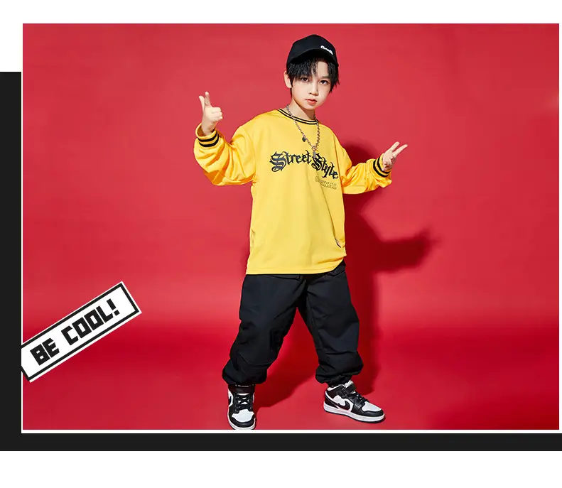 Children Hip-Hop Suit Yellow Black Loose Fit — feature 11