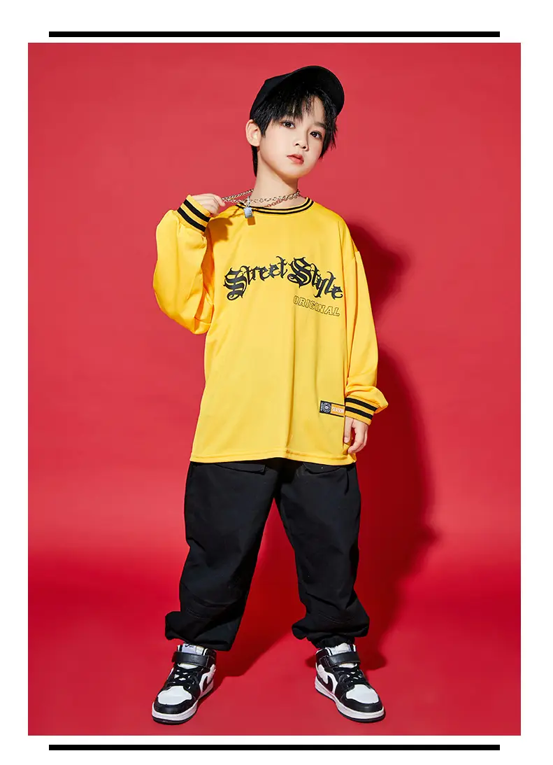 Children Hip-Hop Suit Yellow Black Loose Fit — feature 13