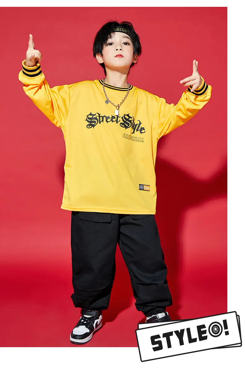 Children Hip-Hop Suit Yellow Black Loose Fit — feature 15