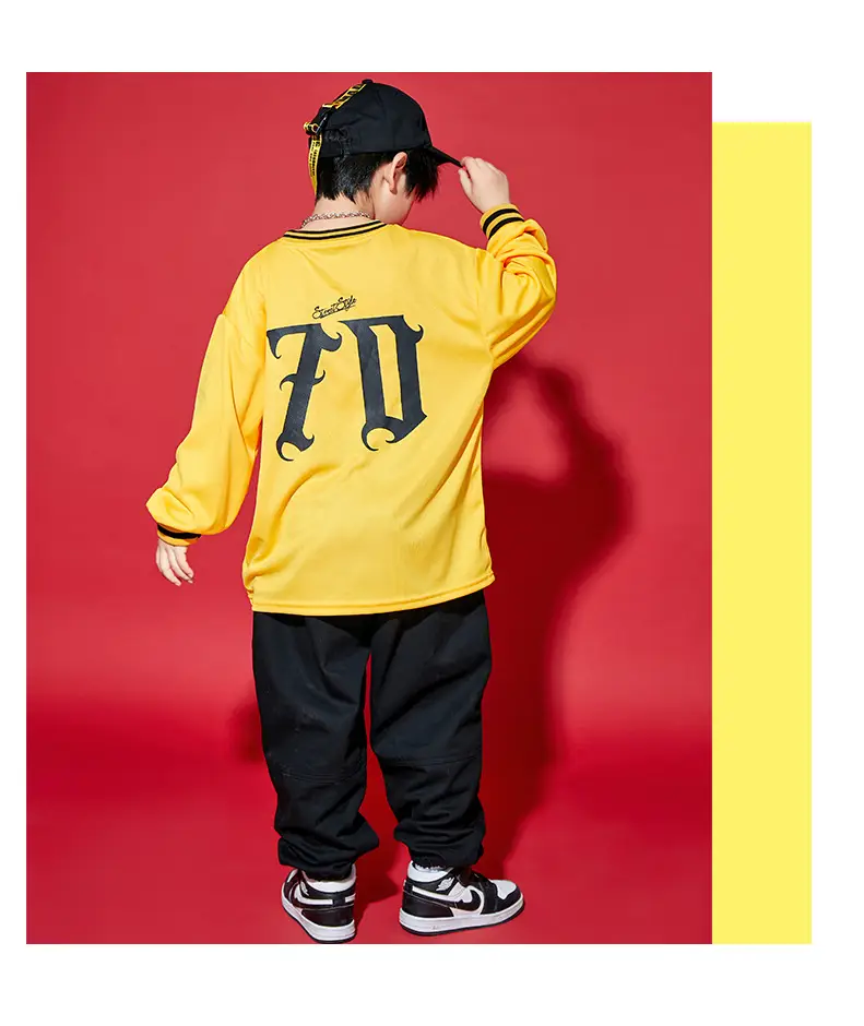 Children Hip-Hop Suit Yellow Black Loose Fit — feature 2