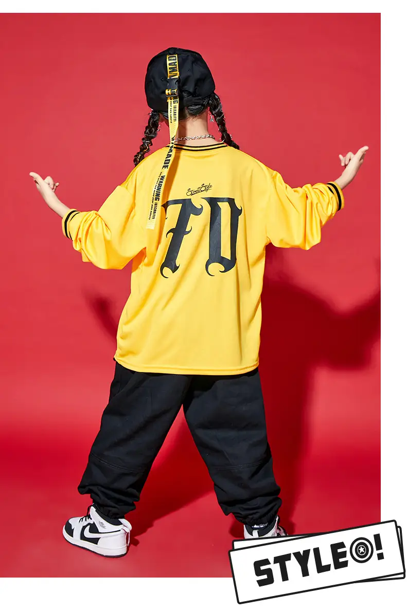 Children Hip-Hop Suit Yellow Black Loose Fit — feature 8