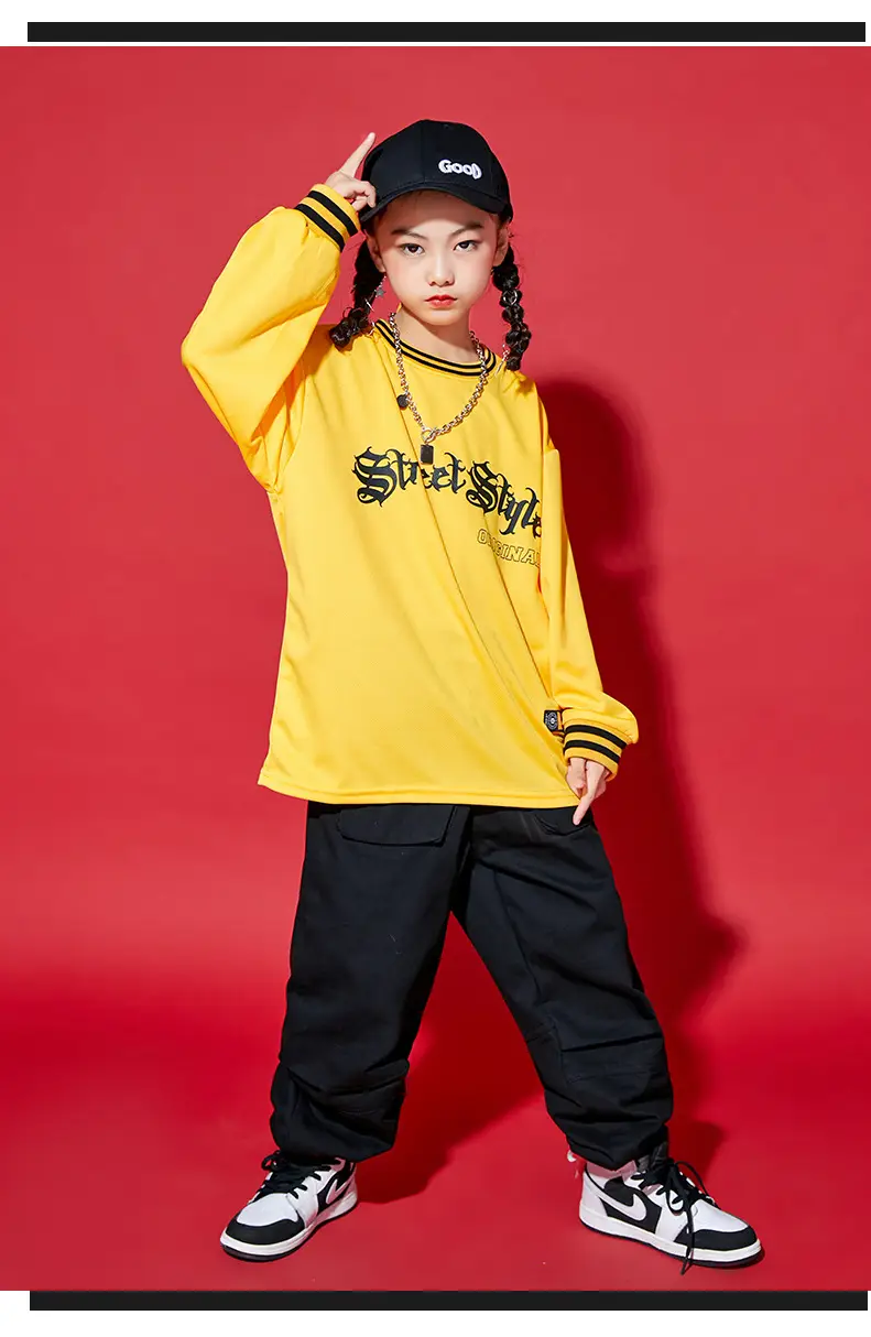 Children Hip-Hop Suit Yellow Black Loose Fit — feature 9